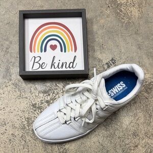 K-Swiss White Leather Sneaker with Blue Insole